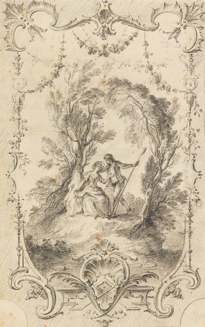 Der eifrige Schäfer (Vorbereitende Zeichnung für Platte 247 in LOeuvre gravé de Watteau, 1739) von Gabriel Huquier